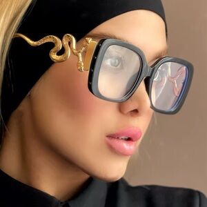 Elegant Black and Gold Blue light glasses with snake detail